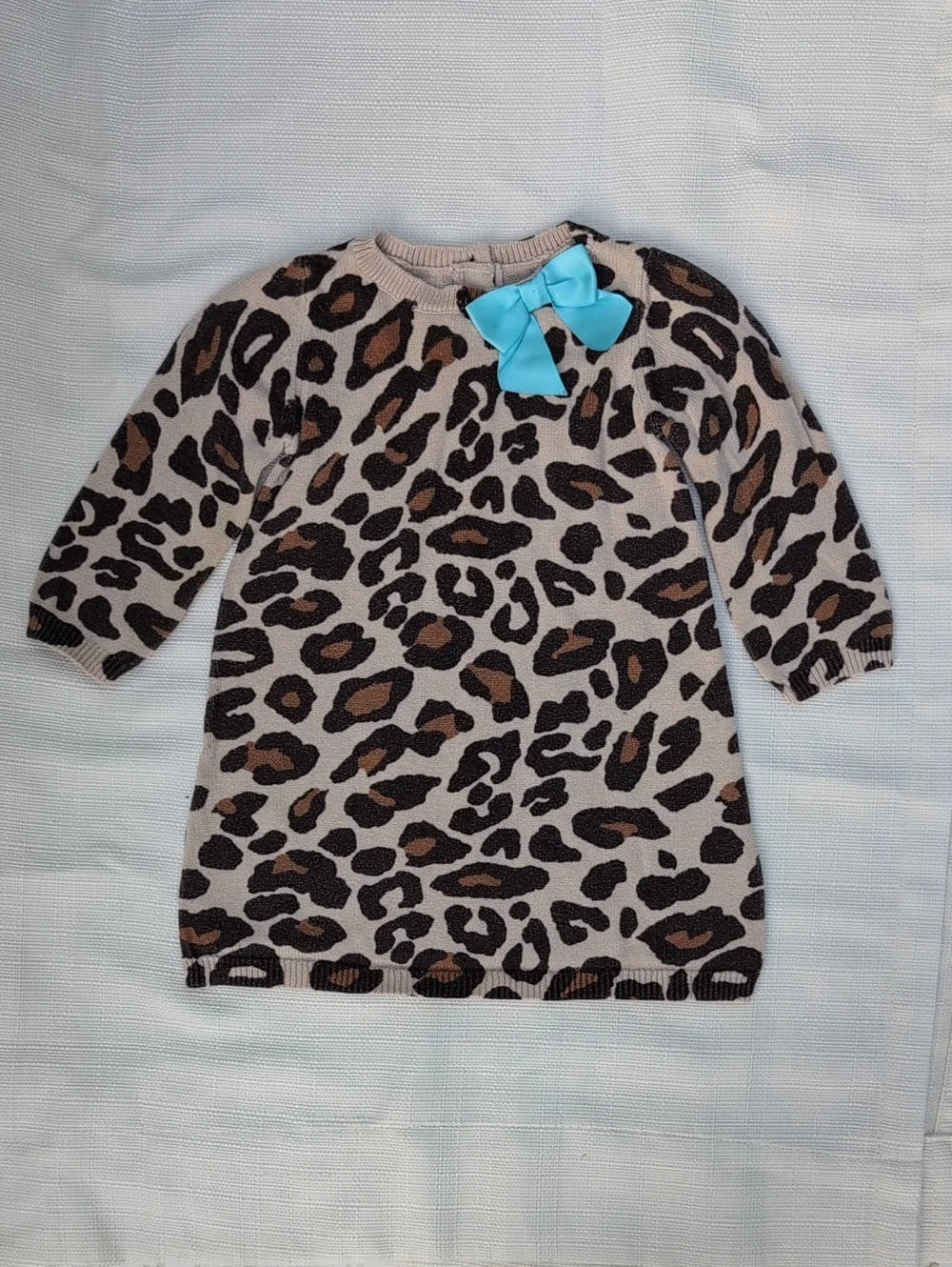 Gymboree Leopard Print Knit Dress with Blue Bow 12-18 Months